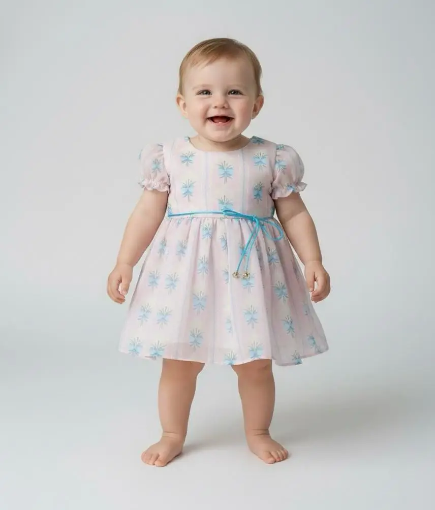 VESTIDO ESTAMPADO DE CHIFFON SIENA ESTAMPADO COM FUNDO ROSA CLARO